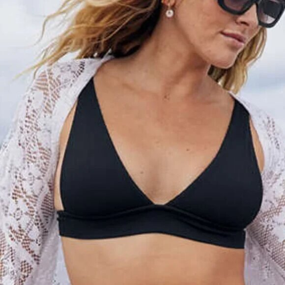Aerie Longline Triangle Tie in Back Bikini Top in True‎ Black Size M NWT - Picture 1 of 9